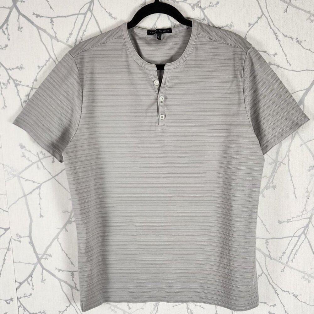 Robert Barakett Silver Striped Textured Short Sleeve Henley